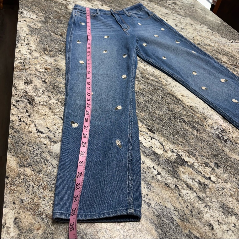 Hollister Ultra High-Rise Mom Jeans Blue Jeans Stretch Floral Embroidery Size 7R - Picture 8 of 9